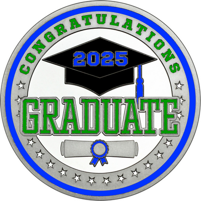 Green "Congratulations Graduate" with Royal Blue 2025, Rim, Tassel & Ribbon